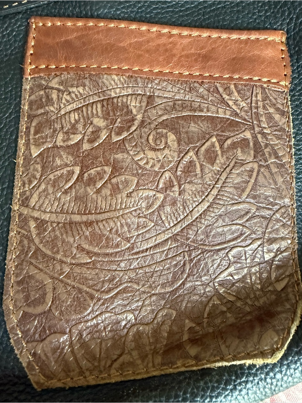 Boho Hand Tooled Leather Crossbody Bag Western Asymmetric Vintage Artisan Purse - Picture 7 of 16